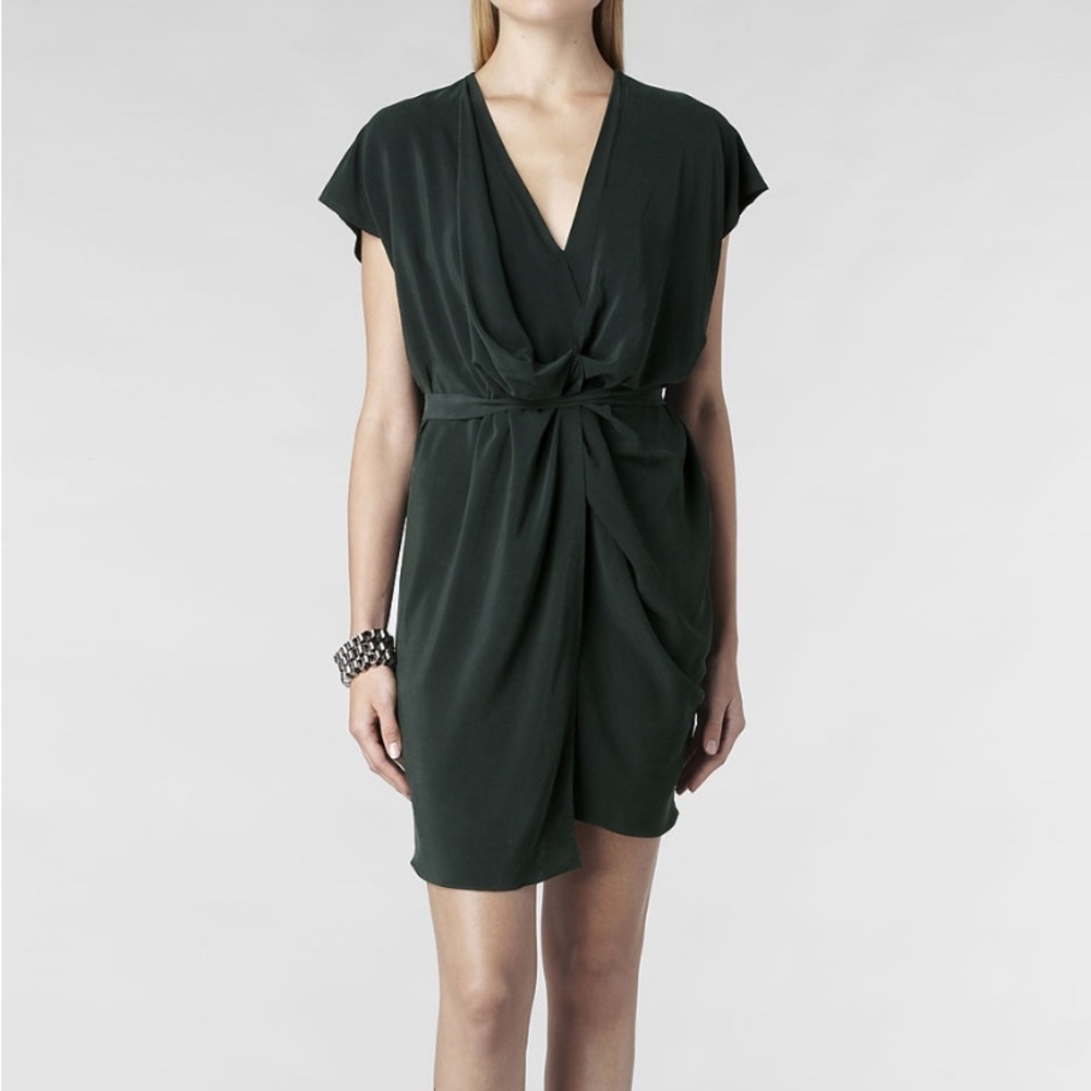Allsaints Dee Dee green silk dress 6
